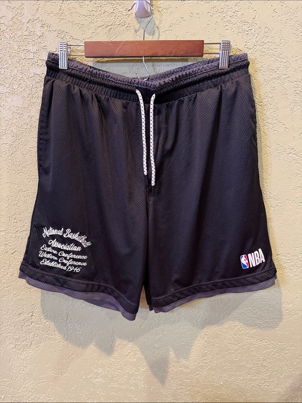 NBA Men’s Black Athletic Mesh Basketball Shorts with White Drawstring